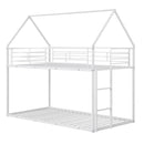 Twin Over Twin Metal Bunk Bed with Roof and Ladder