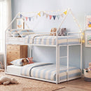 Twin Over Twin Metal Bunk Bed with Roof and Ladder