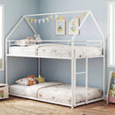 Twin Over Twin Metal Bunk Bed with Roof and Ladder
