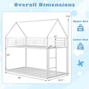 Twin Over Twin Metal Bunk Bed with Roof and Ladder