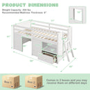 Twin Size Solid Wood Low Loft Bed with Storage and Drawer-White