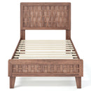 Twin Size Bed Frame Mid Century with Woven Accent Headboard
