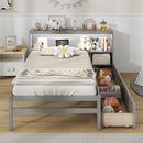 Twin Size Bed Frame with LED Light and Bookcase Headboard