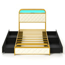 Twin/Full/Queen Size Bed Frame with LED Lights and Charging Station Gold