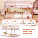 Twin Size Bunk Bed with High Guardrails and Integrated Ladder-Pink