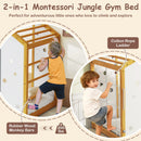 Twin Size Climbing Bed 2-in-1 Montessori Floor Bed with Monkey Bars-Natural and White