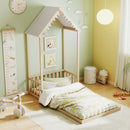Twin Size House Bed with House Shape Roof and Semi-Fence