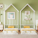 Twin Size House Bed with House Shape Roof and Semi-Fence