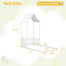 Twin Size House Bed with House Shape Roof and Semi-Fence
