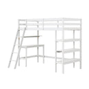 Twin Size Loft Bed with Desk and Bookshelves for Kids and Teens