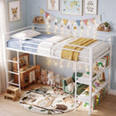 Twin Low Loft Bed with Storage Shelves and Ladder - White