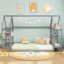 Twin Size Montessori Floor House Bed with Detachable Storage Shelves-Grey