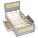 Twin Size Rattan Bed Frame with Storage Drawers