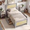 Twin Size Rattan Bed Frame with Storage Drawers