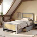 Twin Size Rattan Bed Frame with Storage Drawers