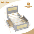 Twin Size Rattan Bed Frame with Storage Drawers