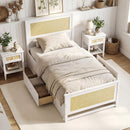Twin Size Rattan Bed Frame with Storage Drawers