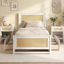 Twin Size Rattan Bed Frame with Storage Drawers