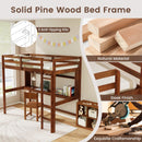 Twin Size Solid Wood Slatted Loft Bed Frame with Safety Guardrail for Kid