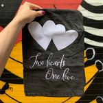 Two Hearts One Love Kitchen Towel | Black and White Stonewashed Tea Dish Cloth | 28" x 28"