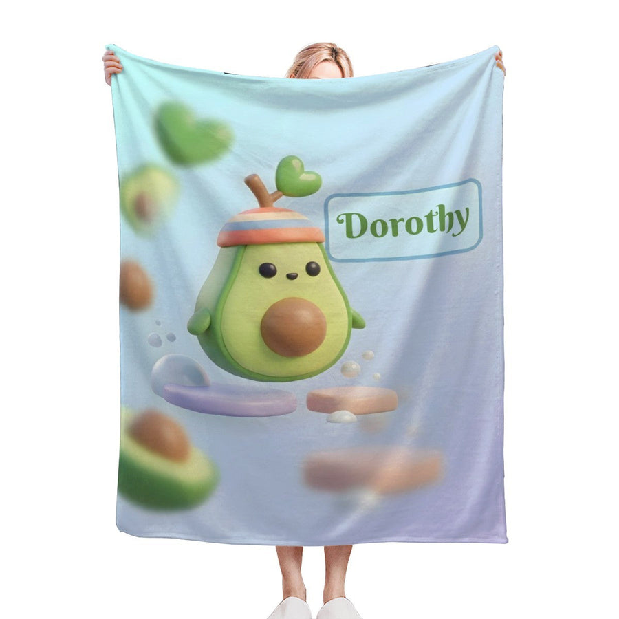 Personalized Kawaii Avocado Blanket | Custom Name | Cute Fruit Throw