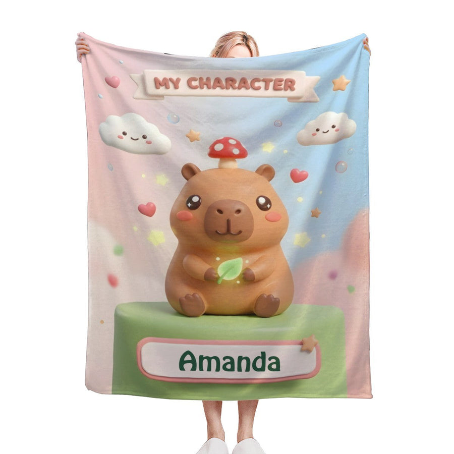Personalized Kawaii Capybara Mushroom Blanket | Custom Name | Cute Capybara Throw