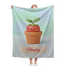 Personalized Kawaii Strawberry Blanket | Custom Name | Cute Potted Fruit Mint Blue Fleece Throw Gift
