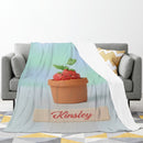 Personalized Kawaii Strawberry Blanket | Custom Name | Cute Potted Fruit Mint Blue Fleece Throw Gift