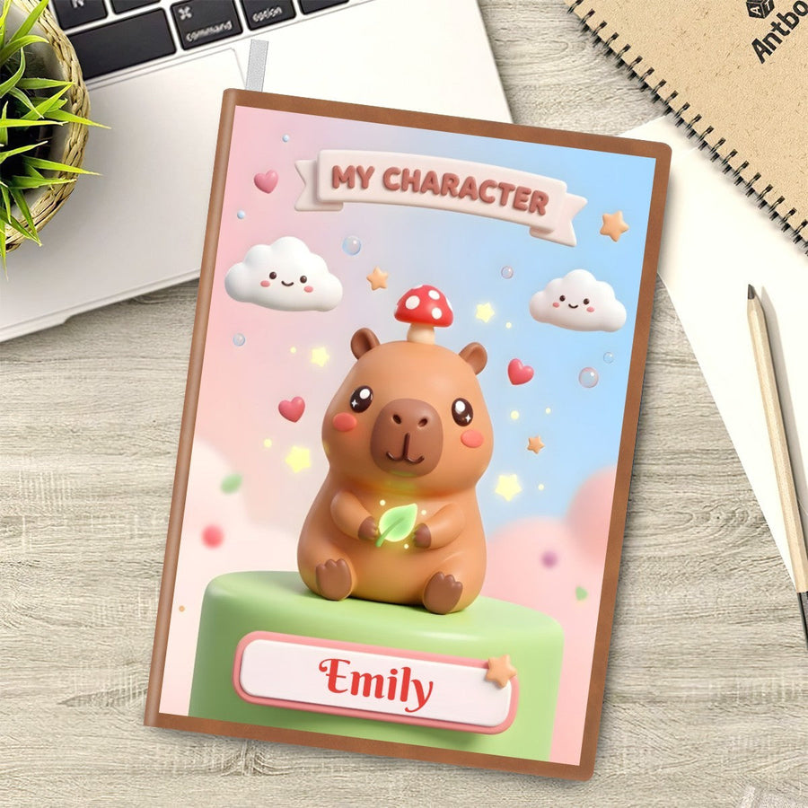 Personalized Capybara Notebook | Custom Name | Cute Kawaii Mushroom Capybara A5 Journal