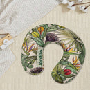 Personalized Tropical Botanical Travel Neck Pillow with Name | Memory Foam, Detachable Washable Cover | Custom Gift for Travelers