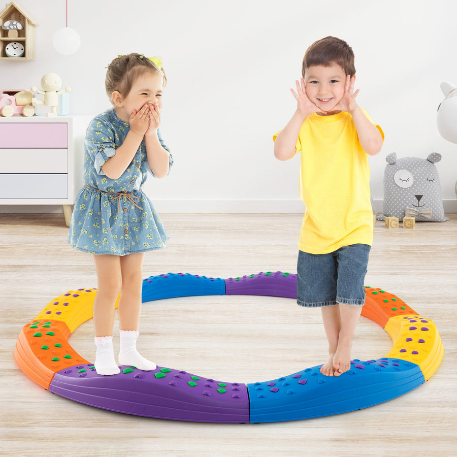 Colorful Kids Wavy Balance Beam with Textured Surface and Non-slip Foot Pads-Blue and Pink