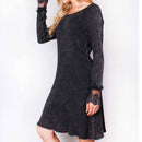 Ultimate '90s Princess Grunge Waffle Dress in Black with Lace Mesh Sleeve Detail | Y2K Mall Goth Long Sleeve Fall Winter Dress [SM-XL]