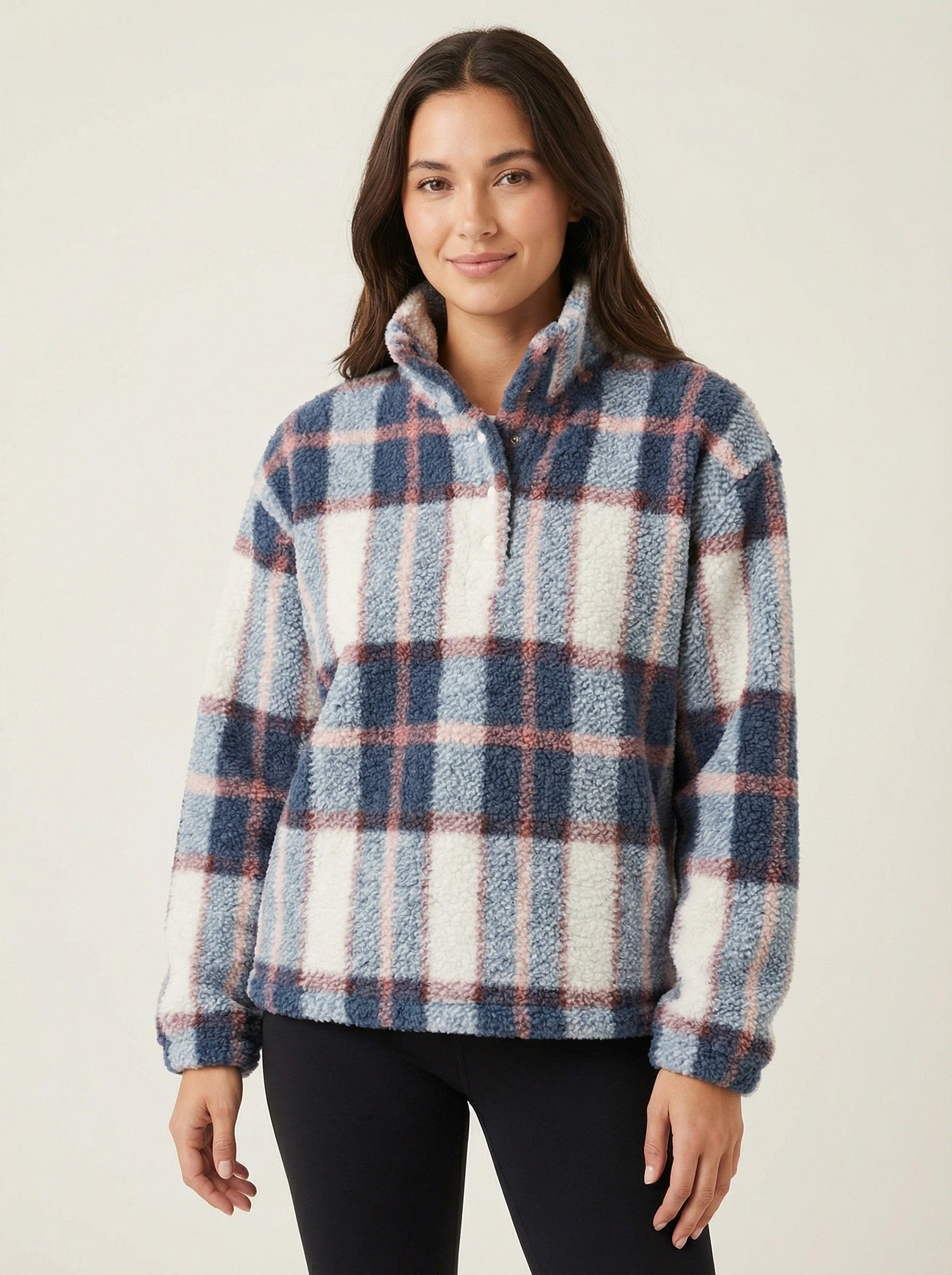 Berkley and Jensen Womens Quarter Zip Mockneck Sherpa Plaid