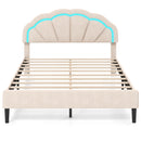 Upholstered LED Bed Frame with Adjustable Flower Headboard and Metal Support Feet-Queen Size