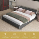 Upholstered Platform Bed Frame Low Profile Faux Leather with Curved Headboard