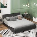 Upholstered Platform Bed Frame Low Profile Faux Leather with Curved Headboard