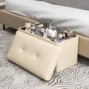 Upholstered Rectangle Footstool with PVC Leather Surface and Storage Function