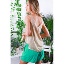 V-Neck Cut Back Sleeveless Sequin Tank Top  [Available in Sizes SM-L]