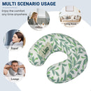 Personalized Botanical Leaf Travel Neck Pillow with Name | Memory Foam, Detachable Washable Cover | Custom Gift for Nature Lovers