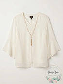 Jm Collection Solid V-Neck Necklace Top, Size Medium