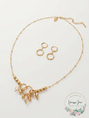 Style and Co Gold-Tone Beaded Charm Hammered Ring Statement Necklace and Earring