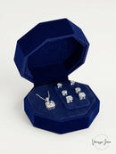 RH Macys Cubic Zirconia Square Pendant Necklace and 3-PC. Stud Earrings
