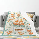 Personalized Fox Blanket with Name - Woodland Fox Family Fleece Throw for Babies, Kids and Fox Lovers - Custom Name Baby Gift