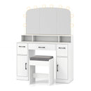 Vanity Desk Makeup Table with Stool 3-Color Lights and Charging Station