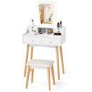 Vanity Desk Set with 3-Color Adjustable LED Lighted Mirror and Drawers-White