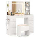 Vanity Desk with Mirror and Lights Makeup Dressing Table Vanity Table and Stool Set-White