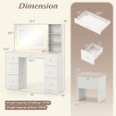 Vanity Desk with Mirror and Lights Makeup Dressing Table Vanity Table and Stool Set-White