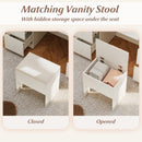 Vanity Desk with Mirror and Lights Makeup Dressing Table Vanity Table and Stool Set-White