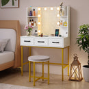 Vanity Desk with Mirror and Lights Makeup Dressing Table and Cushioned Stool Set-White