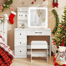 Vanity Desk with Sliding Mirror and Lights Makeup Table and Chair Set with 4 Drawers-White